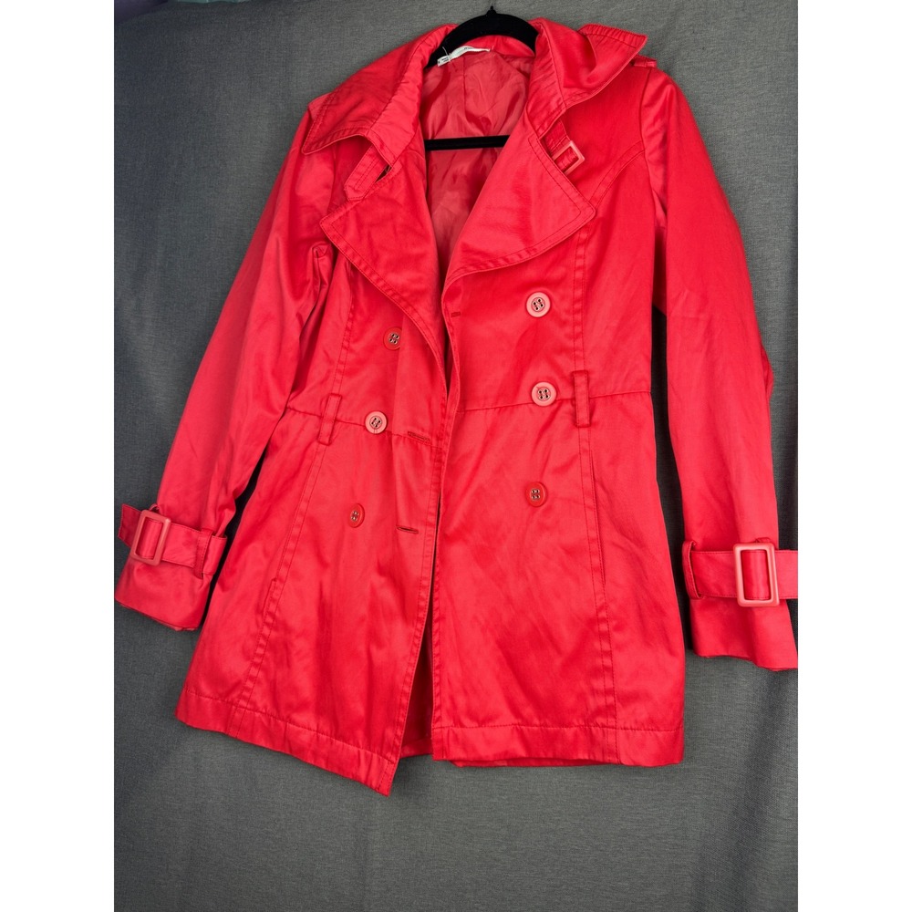 Maurices Womens Coral Double Breasted Trench Coat Lightweight Belted Jacket